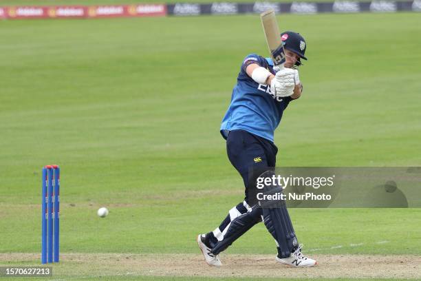 Liam Trevaskis of Durham in batting action during the Metro Bank One Day Cup match between Durham County Cricket Club and Worcestershire at the Seat...