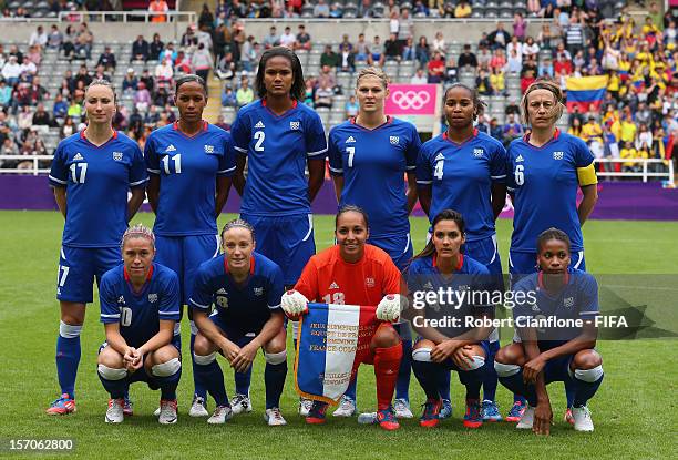 France line up prior to the Women's Football first round Group G match between France and Colombia on Day 4 of the London 2012 Olympic Games at St...