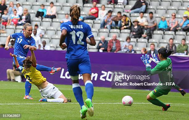 Gaetane Thiney of France attempts a shot on goal during the Women's Football first round Group G match between France and Colombia on Day 4 of the...