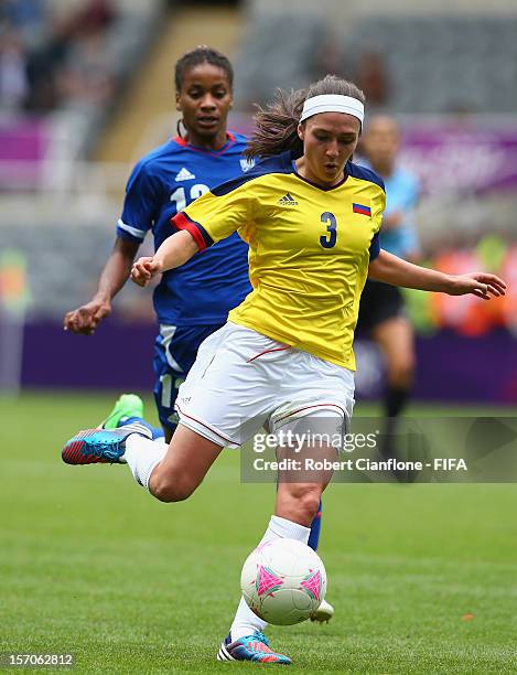 Natalia Gaitan of Colombia runs with the ball during the Women's Football first round Group G match between France and Colombia on Day 4 of the...