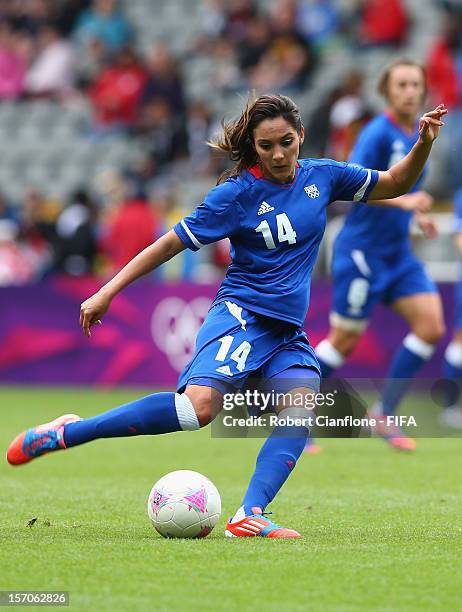 Louisa Necib of France attempts a shot on goal during the Women's Football first round Group G match between France and Colombia on Day 4 of the...