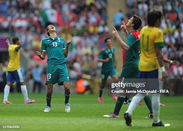Diego Reyes of Mexico celebrate Gold during the Men's Football Gold Medal match between Brazil and Mexico on Day 15 of the London 2012 Olympic Games...