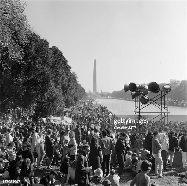 About 100 000 anti-war American youths stage a rally on October 21, 1967 on the Mall in Washington, D.C. Protesting United States military...
