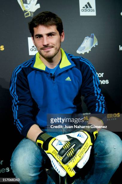 Iker Casillas attends the presentation of the new Adidas Predator boots and soccer gloves at Soloporteros Store on November 28, 2012 in Madrid, Spain.