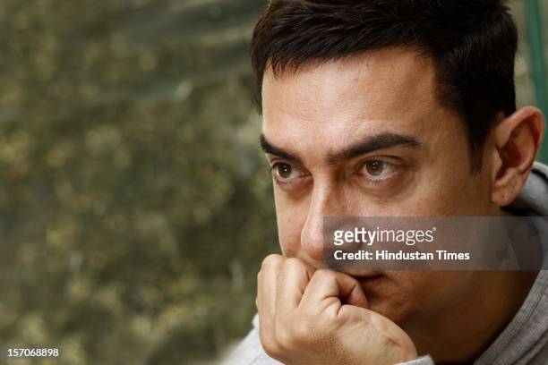Indian actor Aamir Khan during an interaction with Hindustan Times' editorial team at HT House on November 27, 2012 in New Delhi, India. His upcoming...