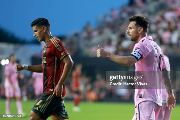 Lionel Messi of Inter Miami CF celebrates after scoring a goal in the first half during the Leagues Cup 2023 match between Inter Miami CF and Atlanta...