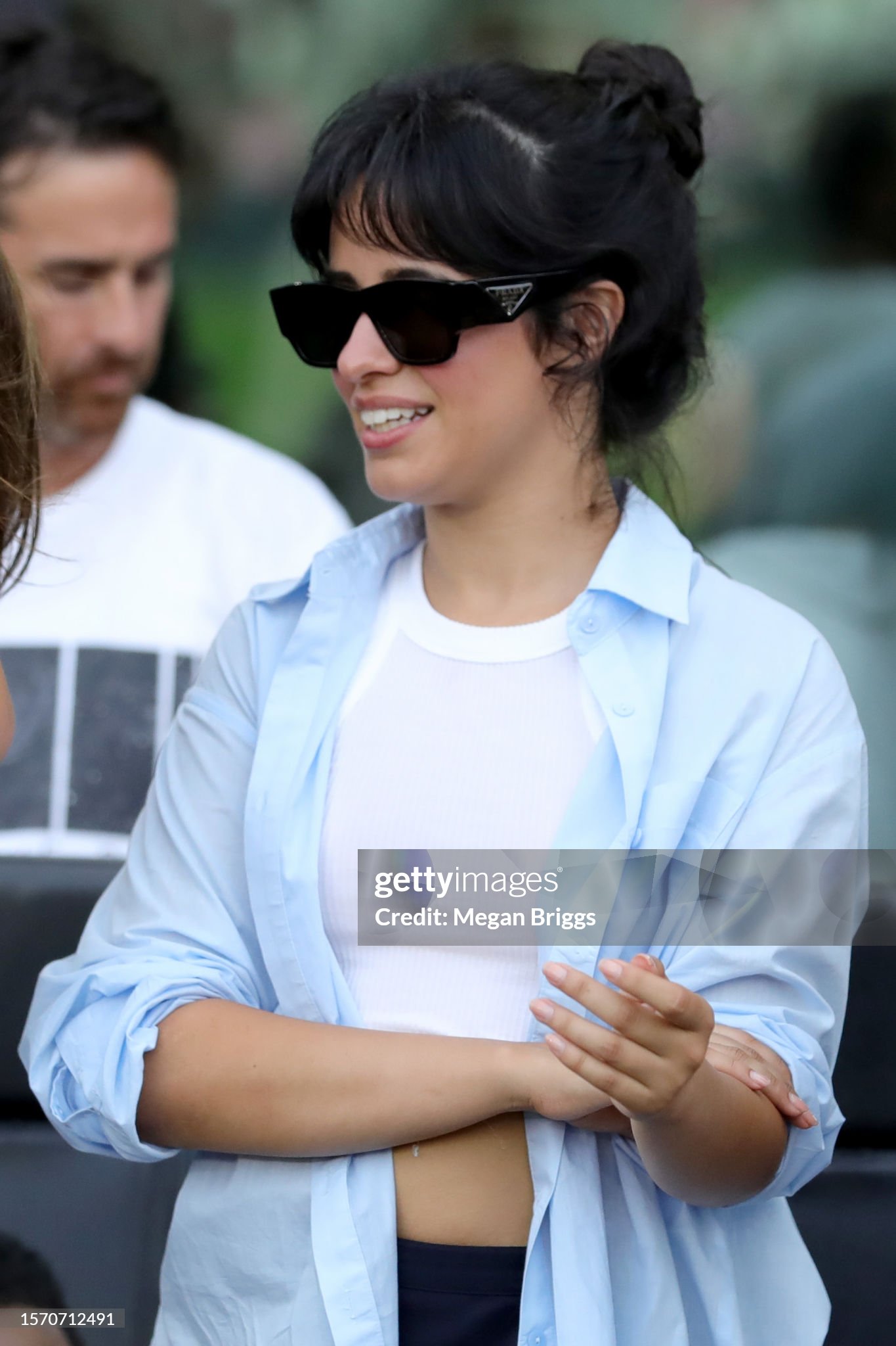 REQUEST: Camila Cabello reacts prior to the Leagues Cup 2023 match between Inter Miami CF and Atlanta United
