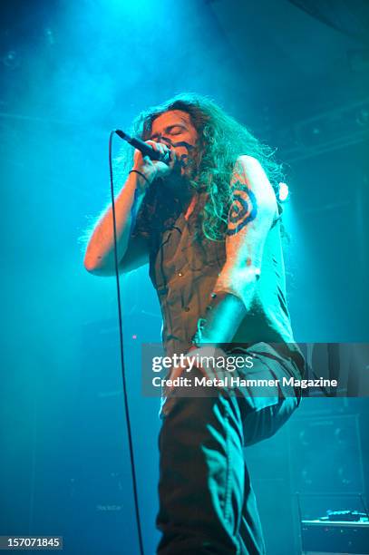 ArdChieftain O'Hagan of Northern Irish Celtic folk metal band Waylander, performing live onstage at Hammerfest, March 16 Prestatyn.