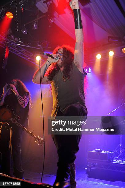 ArdChieftain O'Hagan and Dave Briggs of Northern Irish Celtic folk metal band Waylander, performing live onstage at Hammerfest, March 16 Prestatyn.