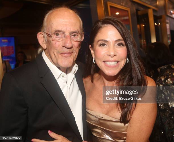 Christopher Lloyd and Lisa Loiacono Lloyd pose at the Michael J. Fox Foundation opening night gala performance "Back to the Future: The Musical" at...