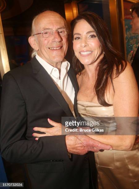 Christopher Lloyd and Lisa Loiacono Lloyd pose at the Michael J. Fox Foundation opening night gala performance "Back to the Future: The Musical" at...