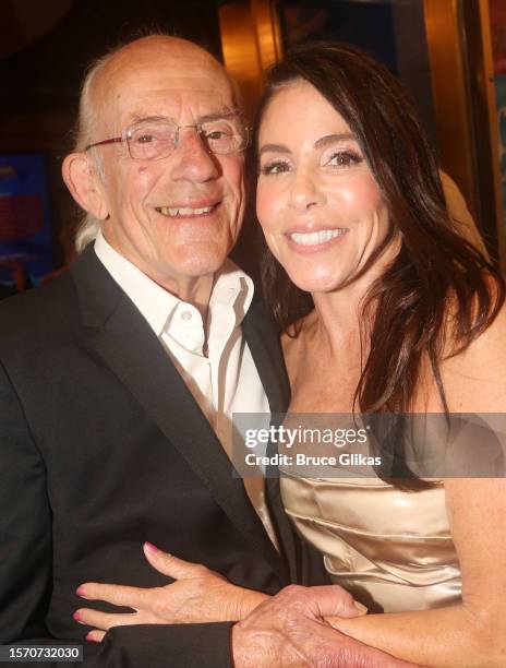 Christopher Lloyd and Lisa Loiacono Lloyd pose at the Michael J. Fox Foundation opening night gala performance "Back to the Future: The Musical" at...