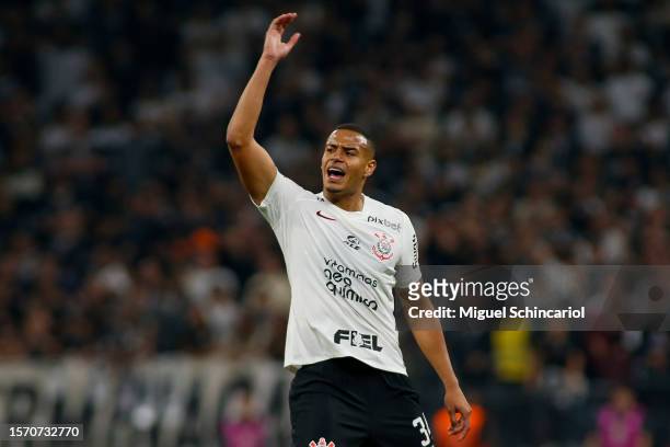 Murillo of Corinthians reacts during a semifinal first leg match between Corinthians and Sao Paulo as part of Copa do Brasil 2023 at Neo Quimica...