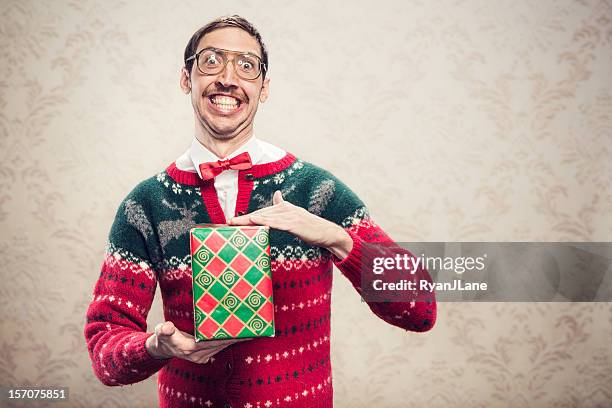 christmas sweater nerd - funny christmas stock pictures, royalty-free photos & images