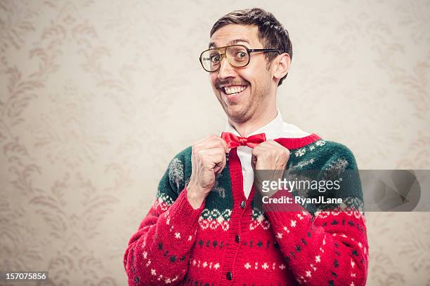 christmas sweater nerd - humor stock pictures, royalty-free photos & images