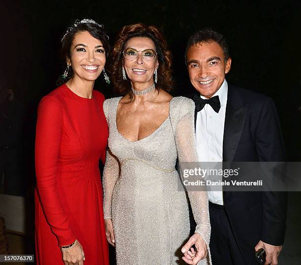 Afef Jnifen, Sophia Loren and Antonio Gallo attend the '2013 Pirelli Calendar Unveiling' on November 27, 2012 in Rio de Janeiro, Brazil.