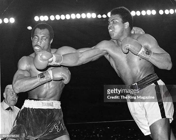 Muhammad Ali connects a right punch against Ken Norton during the fight at the Sports Arena on March 31,1973 in San Diego,California. Ken Norton won...