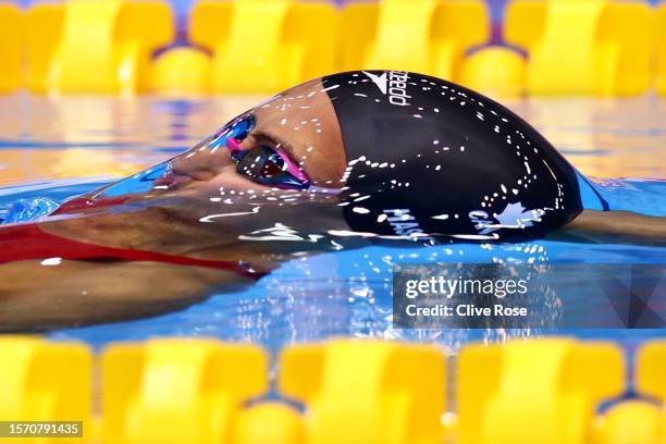 Kylie Masse of Team Canada competes in the Women's 50m Backstroke Heats on day four of the Fukuoka 2023 World Aquatics Championships at Marine Messe...