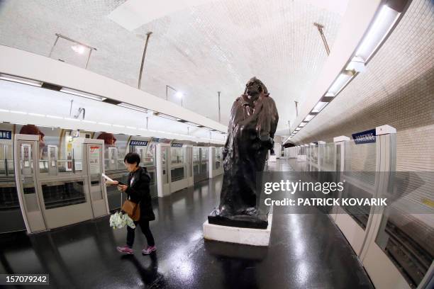 Picture taken on November 27, 2012 shows a copy of a statue representing French writer Honore de Balzac by French Sculptor Auguste Rodin in the...