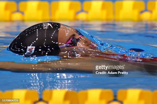 Kylie Masse of Team Canada competes in the Women's 50m Backstroke Heats on day four of the Fukuoka 2023 World Aquatics Championships at Marine Messe...