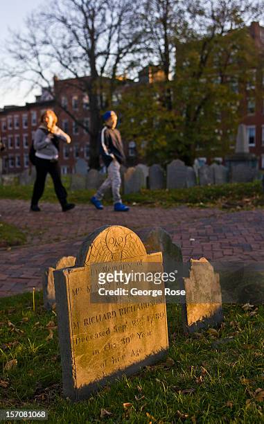 Gravestones in Copp's Hill Burying Ground, located in the North End, on November 4, 2012 in Boston, Massachusetts. Despite a global recession that...