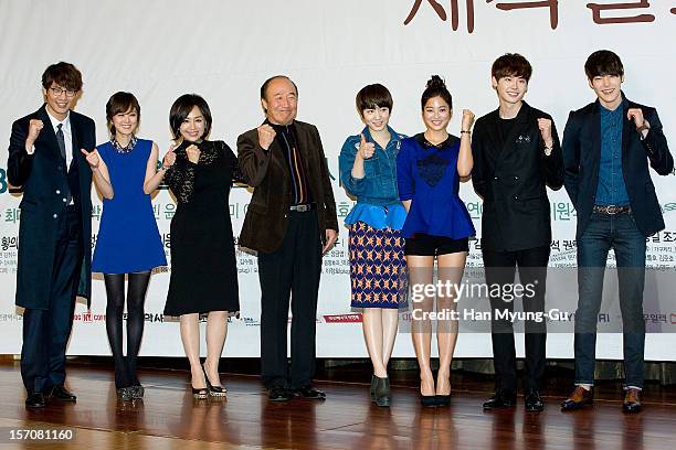 South Korean actors Daniel Choi, Jang Na-Ra, Park Hae-Mee, Yoon Joo-Sang Ryu Hyo-Young, Park Sae-Young, Lee Jong-Suk and Kim Woo-Bin attend during a...