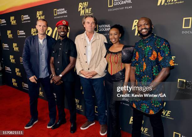 John Battsek, Bobi Wine, Christopher Sharp, Barbie Kyagulanyi and Moses Bwayo attend the Los Angeles Premiere Of National Geographic Documentary...