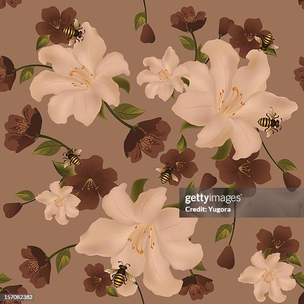 seamless floral pattern with bees - bees pollinating stock illustrations