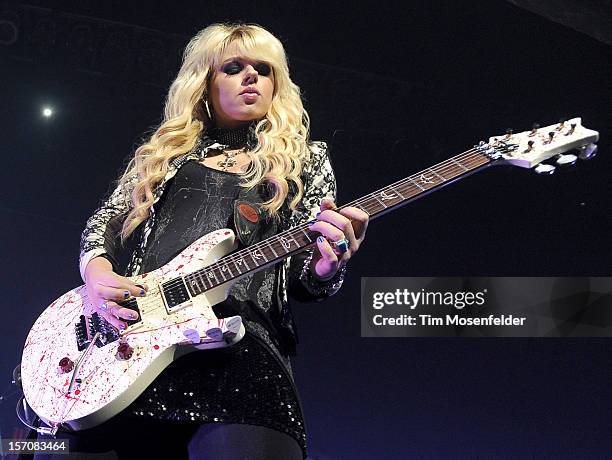 Orianthi performs with Alice Cooper at The Warfield on November 27, 2012 in San Francisco, California.