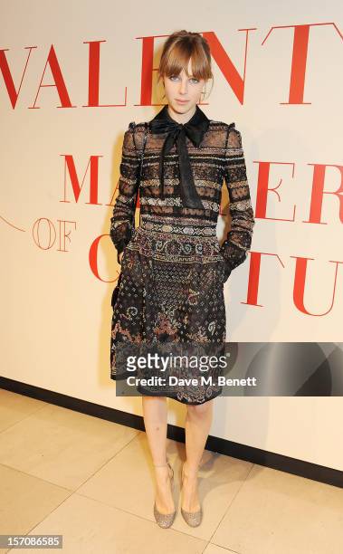 Edie Campbell attends a private view of 'Valentino: Master Of Couture', exhibiting from November 29th, 2012 - March 3 at Somerset House on November...