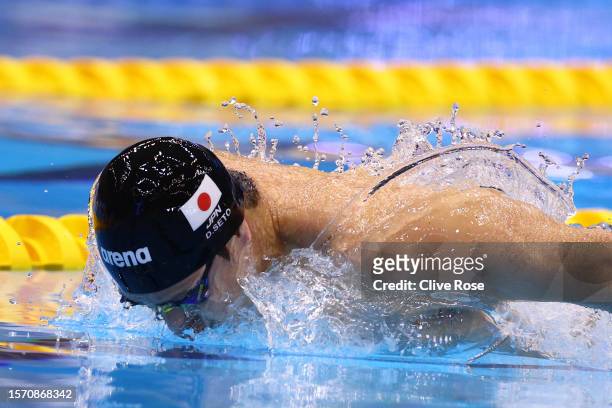 Daiya Seto of Team Japan competes in the Men's 200m Individual Medley Heats on day four of the Fukuoka 2023 World Aquatics Championships at Marine...
