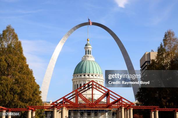 Old Court House and Gateway Arch, as photographed from Citygarden in St. Louis, Missouri on NOVEMBER 02, 2012.