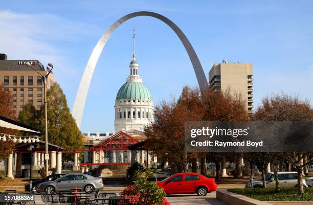 Old Court House and Gateway Arch, as photographed from Citygarden in St. Louis, Missouri on NOVEMBER 02, 2012.