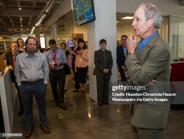 Steve Riley speaks to the newsroom after he was named the Houston Chronicle's new executive editor on Thursday, May 2 in Houston. Riley has served as...