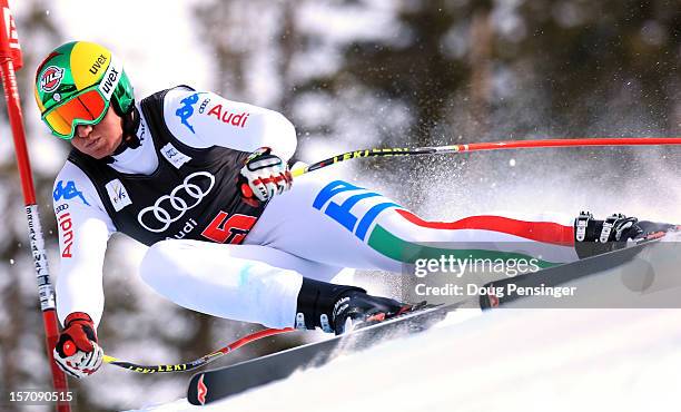 Siegmar Klotz of Italy descends the course during men's downhill training at the Audi FIS World Cup on the Birds of Prey on November 28, 2012 in...