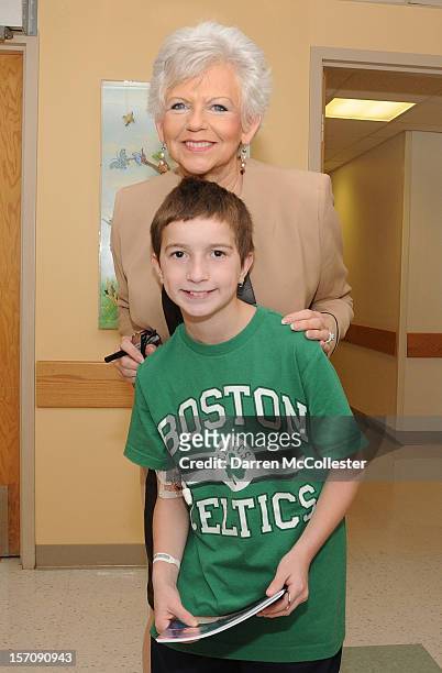 Elf On The Shelf" author Carol Aebersold visits with Bryen at Boston Children's Hospital on November 28, 2012 in Boston, Massachusetts.