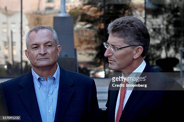 Robert Kaluza, a well site manager for BP Plc during the 2010 explosion on board the Deepwater Horizon oil rig, left, arrives at federal court with...