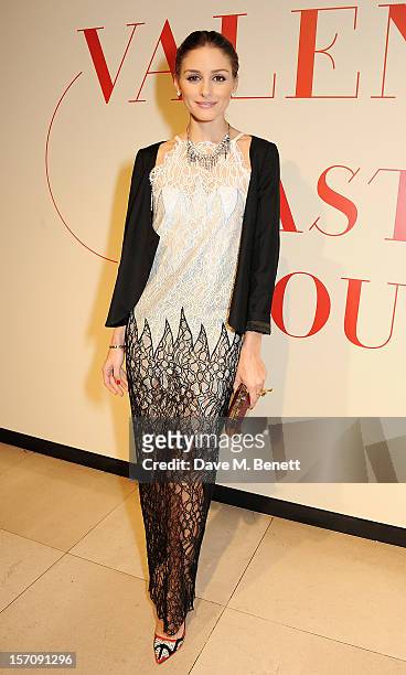 Olivia Palermo attends a private view of 'Valentino: Master Of Couture', exhibiting from November 29th, 2012 - March 3 at Somerset House on November...