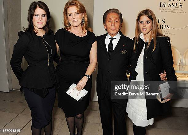 Princess Eugenie of York, Sarah Ferguson, Duchess of York, Valentino Garavani and Princess Beatrice of York attend a private view of 'Valentino:...