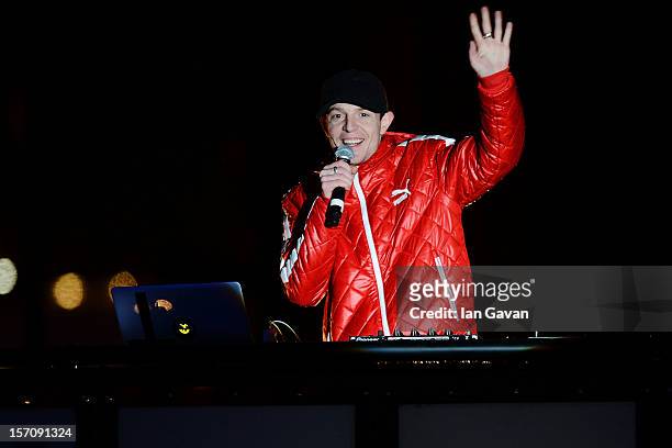 Deadmau5 performs during the launch event of the New Nokia Lumia Range at Flat Iron Square on November 28, 2012 in London, England.