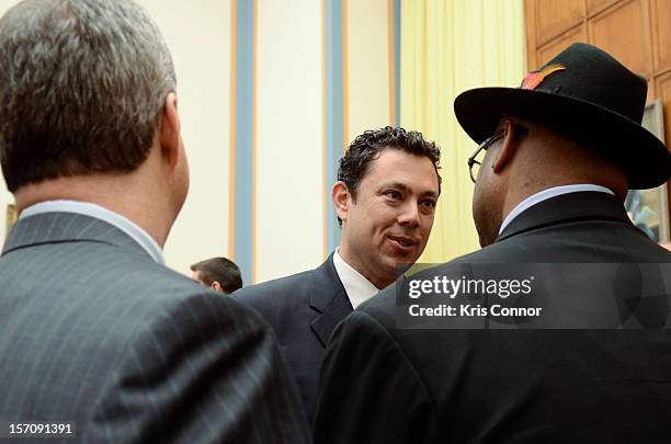 Jason Chaffetz and Jimmy Jam speak during a House of Representatives Judiciary subcommitte on Intellectual Property, Competition and the Internet...