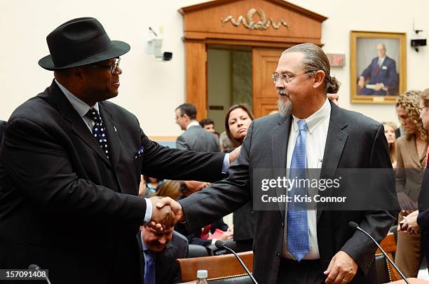 Jimmy Jam and Jeffrey Eisenach speak during a House of Representatives Judiciary subcommitte on Intellectual Property, Competition and the Internet...
