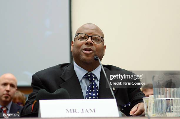 Jimmy Jam speaks during a House of Representatives Judiciary subcommitte on Intellectual Property, Competition and the Internet titled "Music...