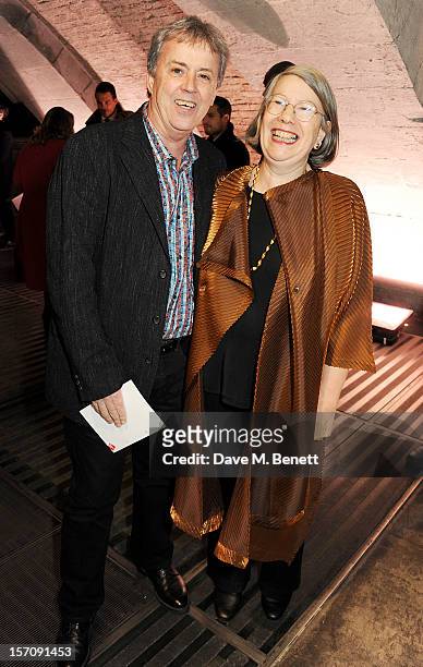 Tony Elliott and Director of Somerset House Trust Gwyn Miles attend a private view of 'Valentino: Master Of Couture', exhibiting from November 29th,...