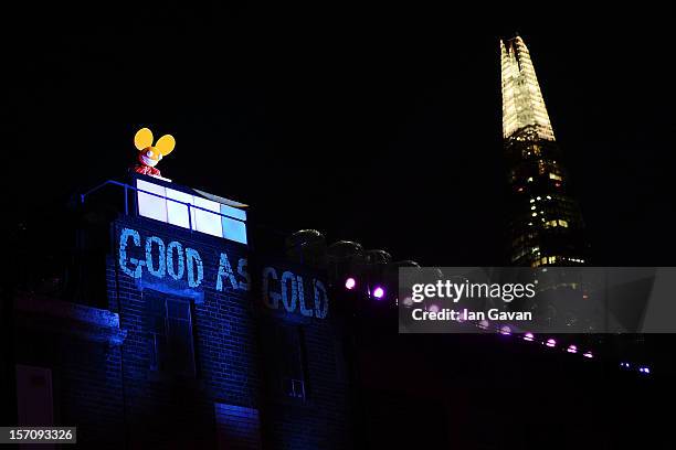 Deadmau5 performs during the launch event of the New Nokia Lumia Range at Flat Iron Square on November 28, 2012 in London, England.