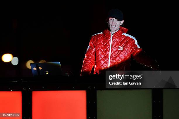 Deadmau5 performs during the launch event of the New Nokia Lumia Range at Flat Iron Square on November 28, 2012 in London, England.