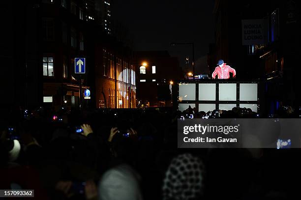 Deadmau5 performs during the launch event of the New Nokia Lumia Range at Flat Iron Square on November 28, 2012 in London, England.