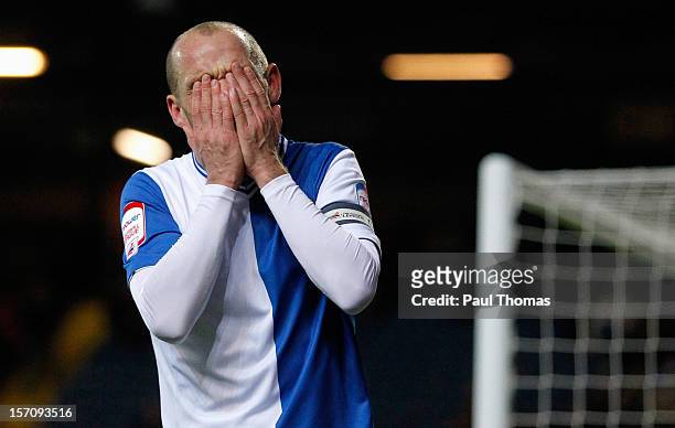 Danny Murphy of Blackburn reacts after missing a goal scoring chance during the npower Championship match between Blackburn Rovers and Bolton...