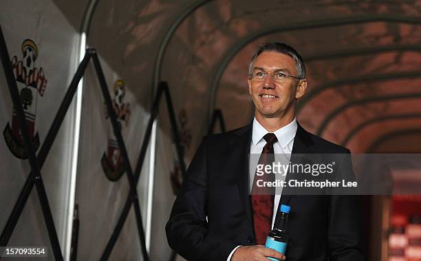 Manager Nigel Adkins of Southampton during the Barclays Premier League match between Southampton and Norwich City at St Mary's Stadium on November...