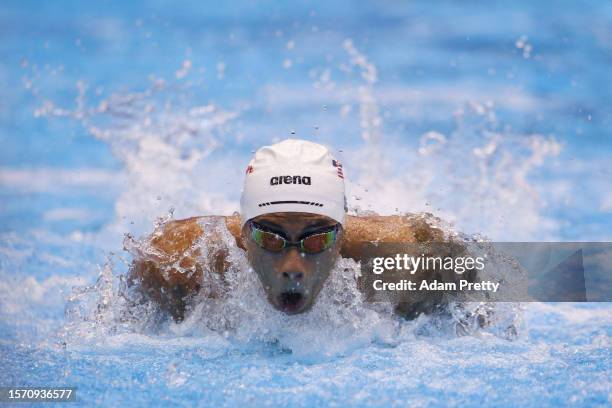 Shaine Casas of Team United States competes in the Men's 200m Individual Medley Heats on day four of the Fukuoka 2023 World Aquatics Championships at...